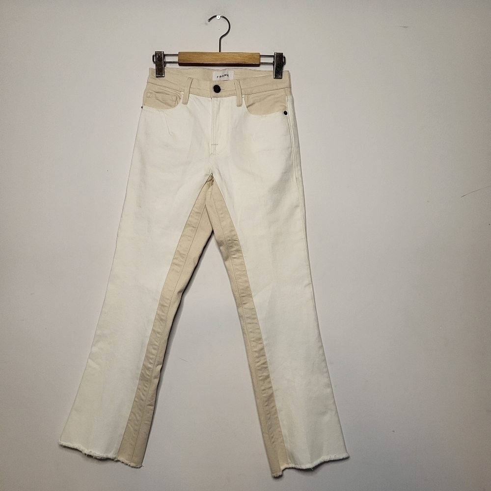 FRAME Le Crop Mini Boot Multi White & Cream Cropped Raw Hem Size 24